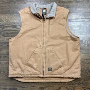 Berne Heartland Sherpa Lined Washed Duck Vest Mens 3XL Brown Full Zip Pockets